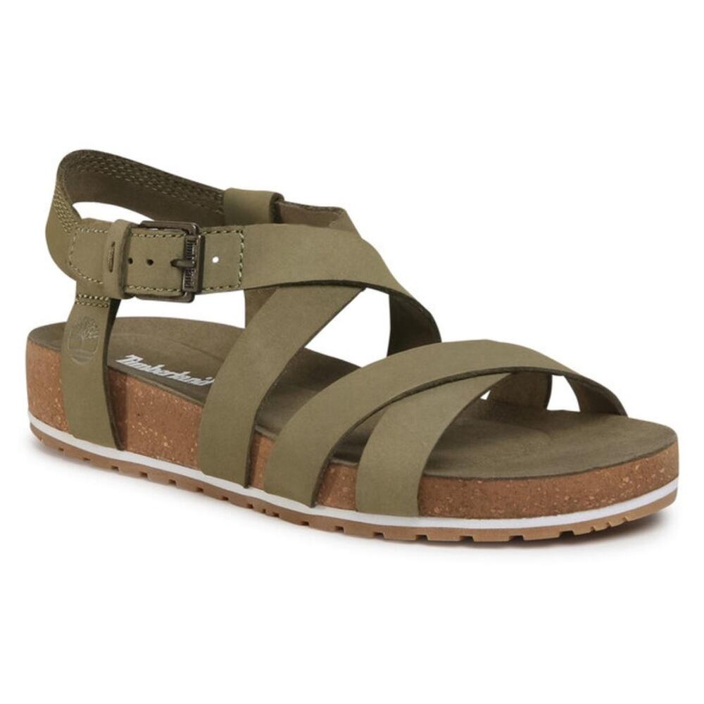 Timberland Malibu Waves Olive Leather Backstrap Sandals Women 9.5